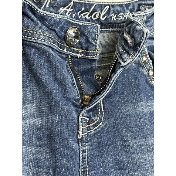 L.A. Idol Women's Cropped Jeans Size 5 Rhinestone Buttons/Pockets Distressed - Picture 5 of 16